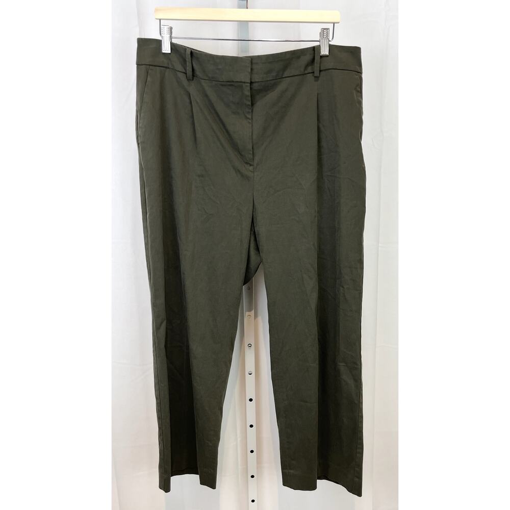 TALBOTS Size 18 Bristol Pants Zip Fly Pleat Front Cotton Tencel Stretch Green